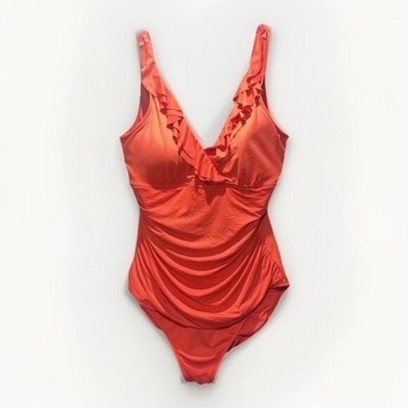 Ralph Lauren Ruffled One-Piece Swimsuit Sz 14 Underwire Suplice Slimming Ruched - Picture 1 of 9